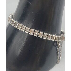 B David Vintage Baguette Rhinestone Bracelet Silver Tone W/Safety Chain SIze 6